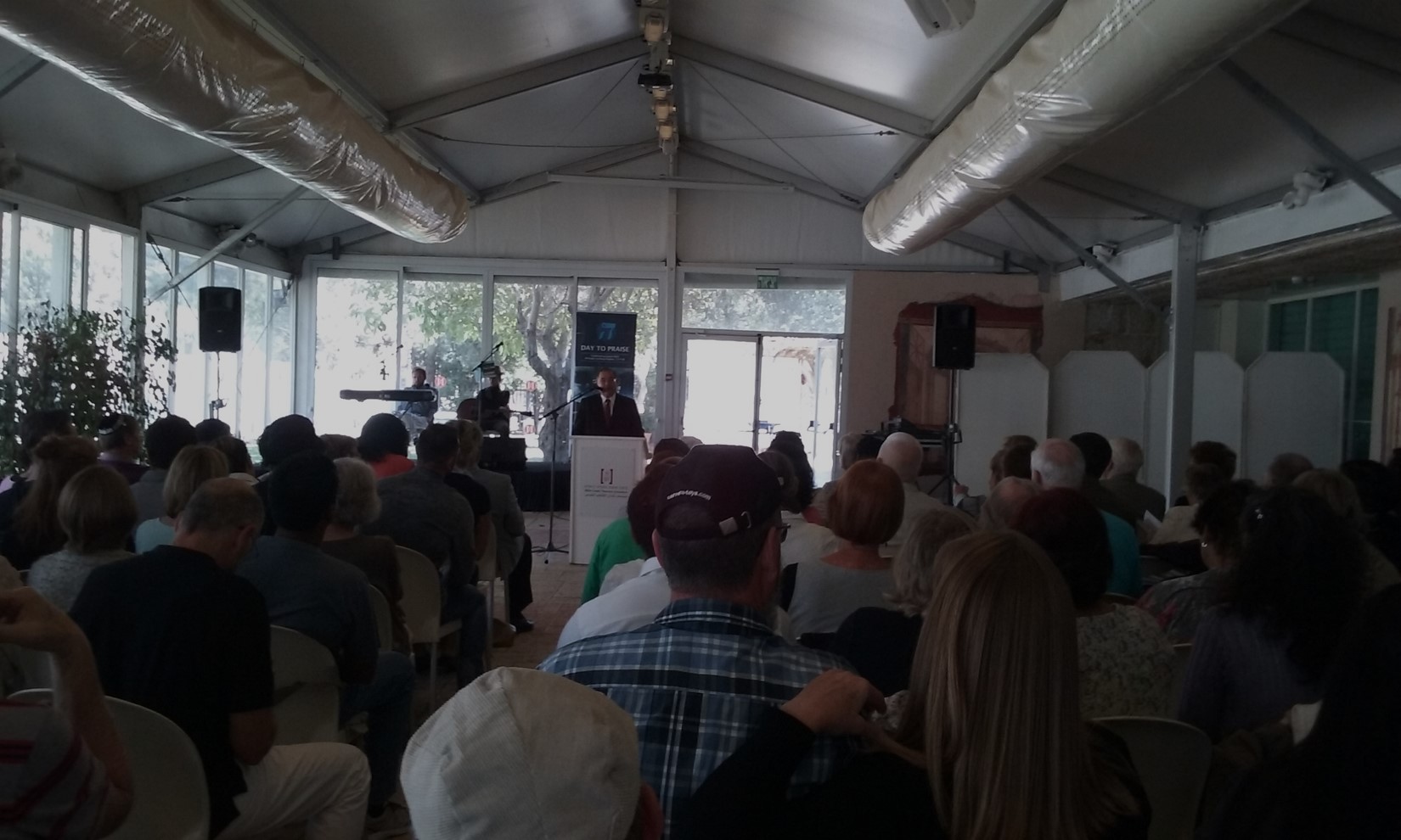 Rabbi Shlomo Riskin addresses a mixed assembly of Christians, Jews, and Hebrew Roots believers at the Center for Jewish-Christian Understanding and Cooperation Sukkot Event.